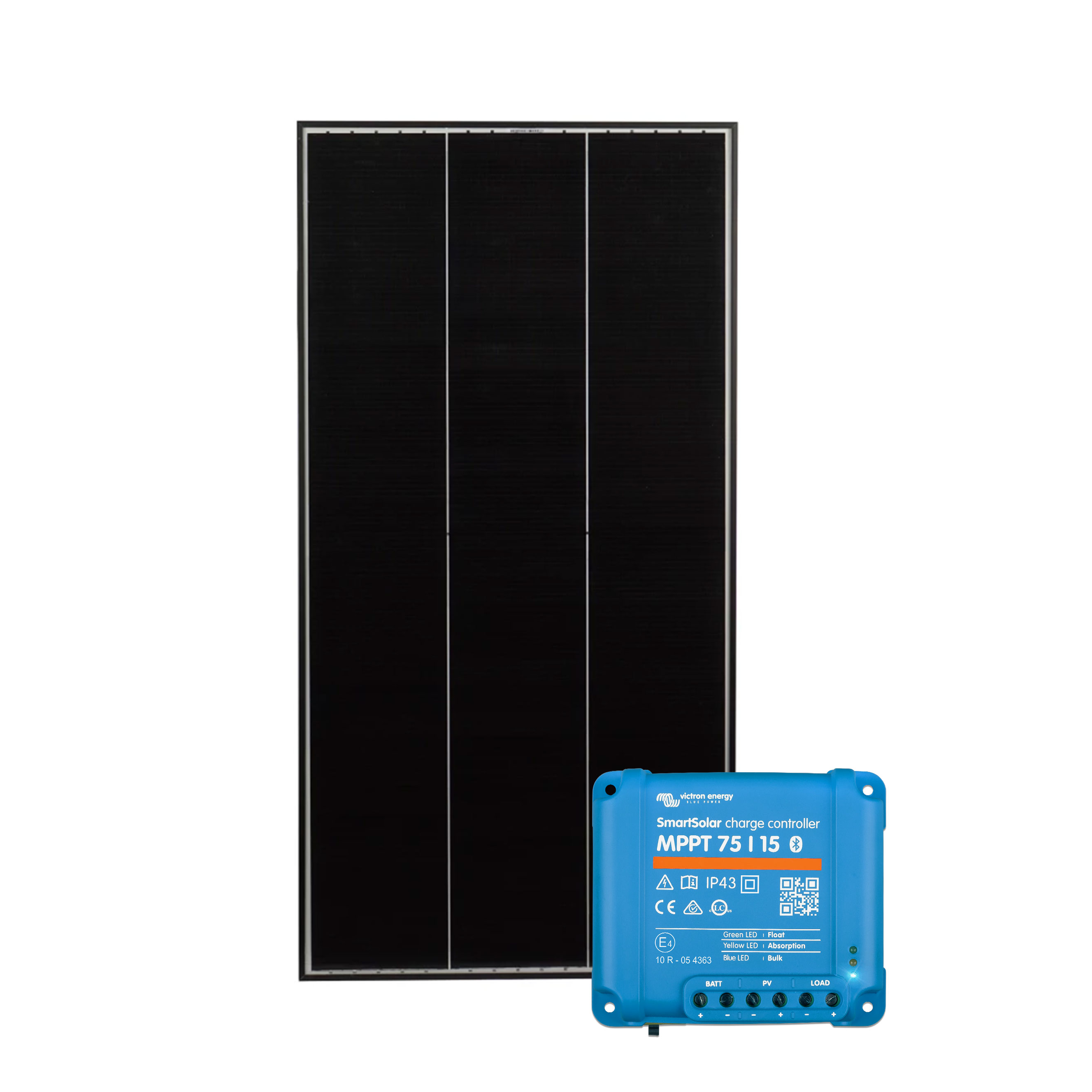 Solarsystem 120Wp BLACK LINE mit Schindel Zellen BLS330 und Victron MPPT SmartSolar 75/15